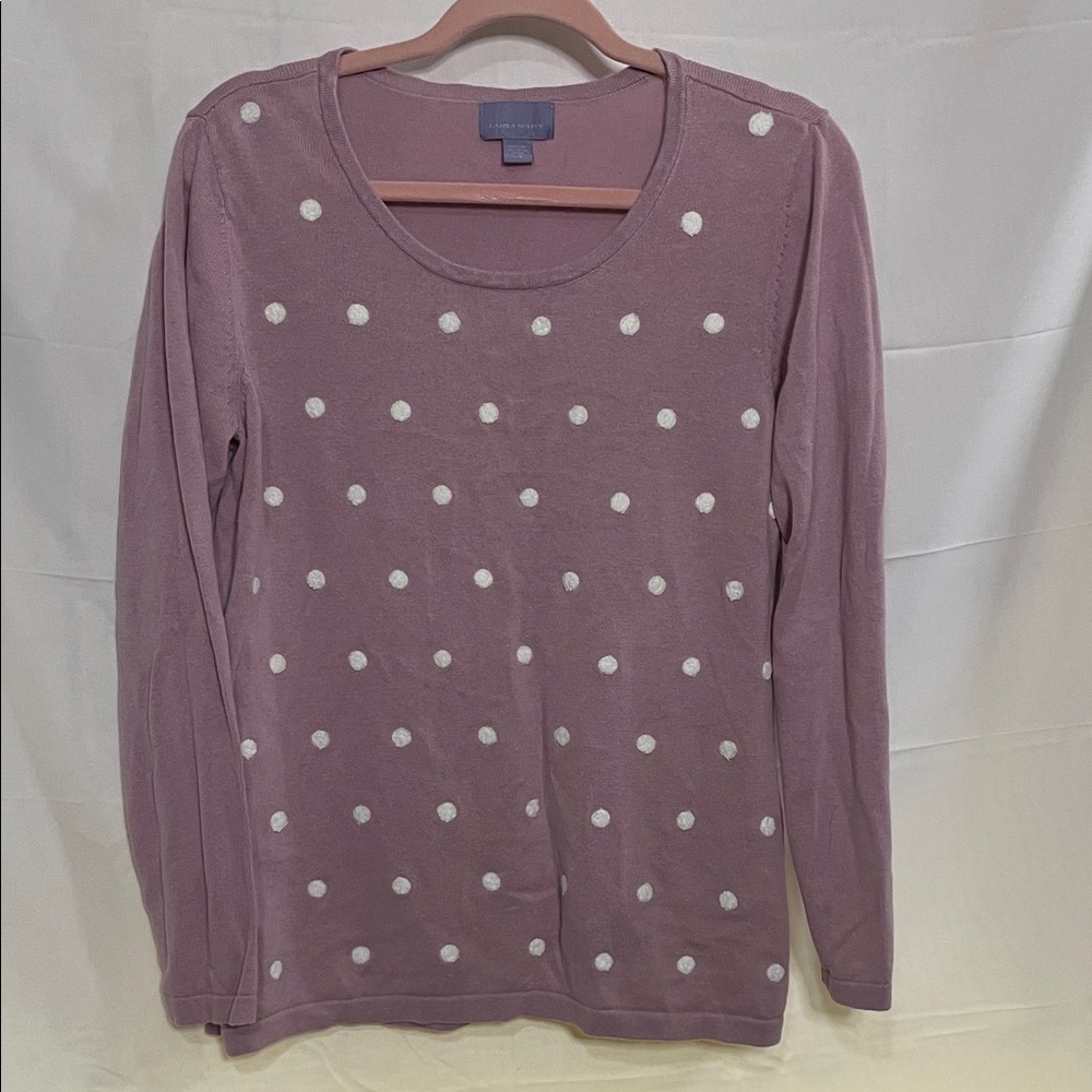 Laura Scott Light Pink/Purple Polka Dot Sweater